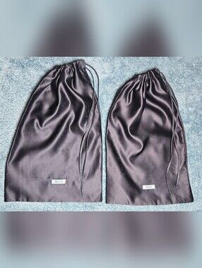 Pair 2 Prada Drawstring Dust Bags Authentic Black Silky Ribbon Blue Patch Purse